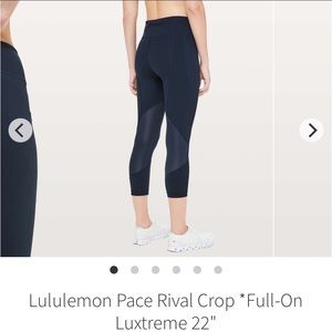 Lululemon pace revival crop full-on luxtreme  22” true navy